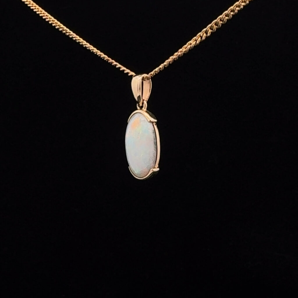 14K Yellow Gold Solid Light Opal Pendant 30902