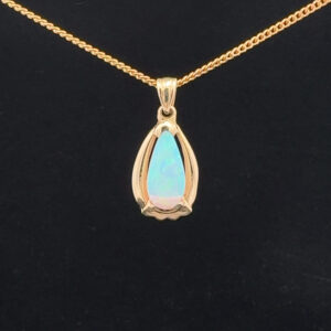 14K Yellow Gold Solid Light Opal Pendant 30949