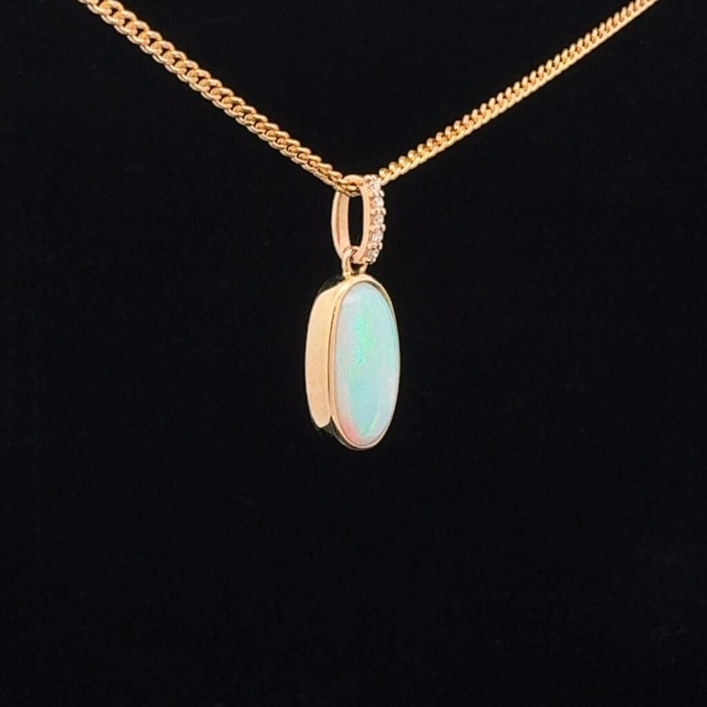 14K Yellow Gold Solid Crystal Opal Pendant 30952