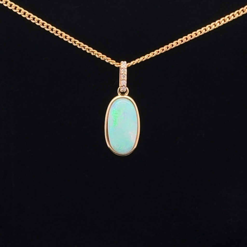 14K Yellow Gold Solid Crystal Opal Pendant 30952