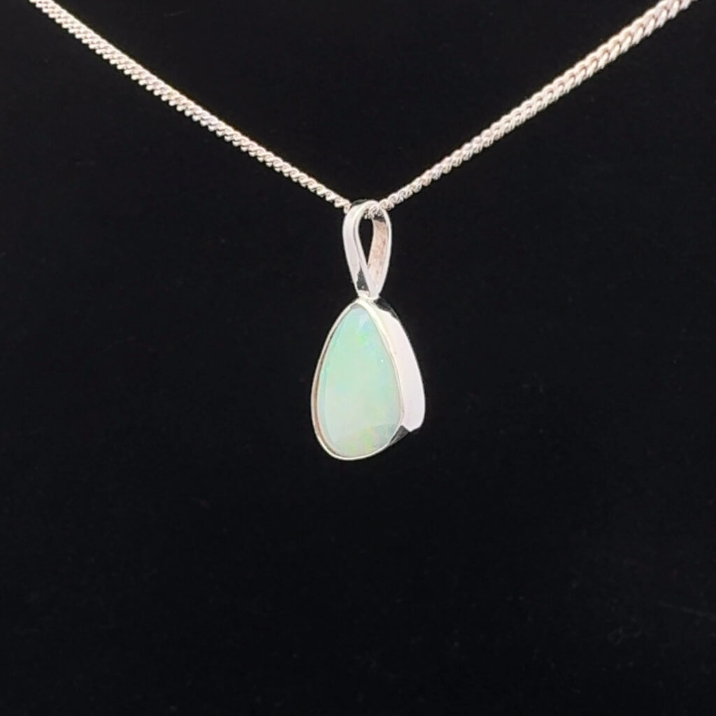 9K White Gold Solid Crystal Opal Pendant 31021