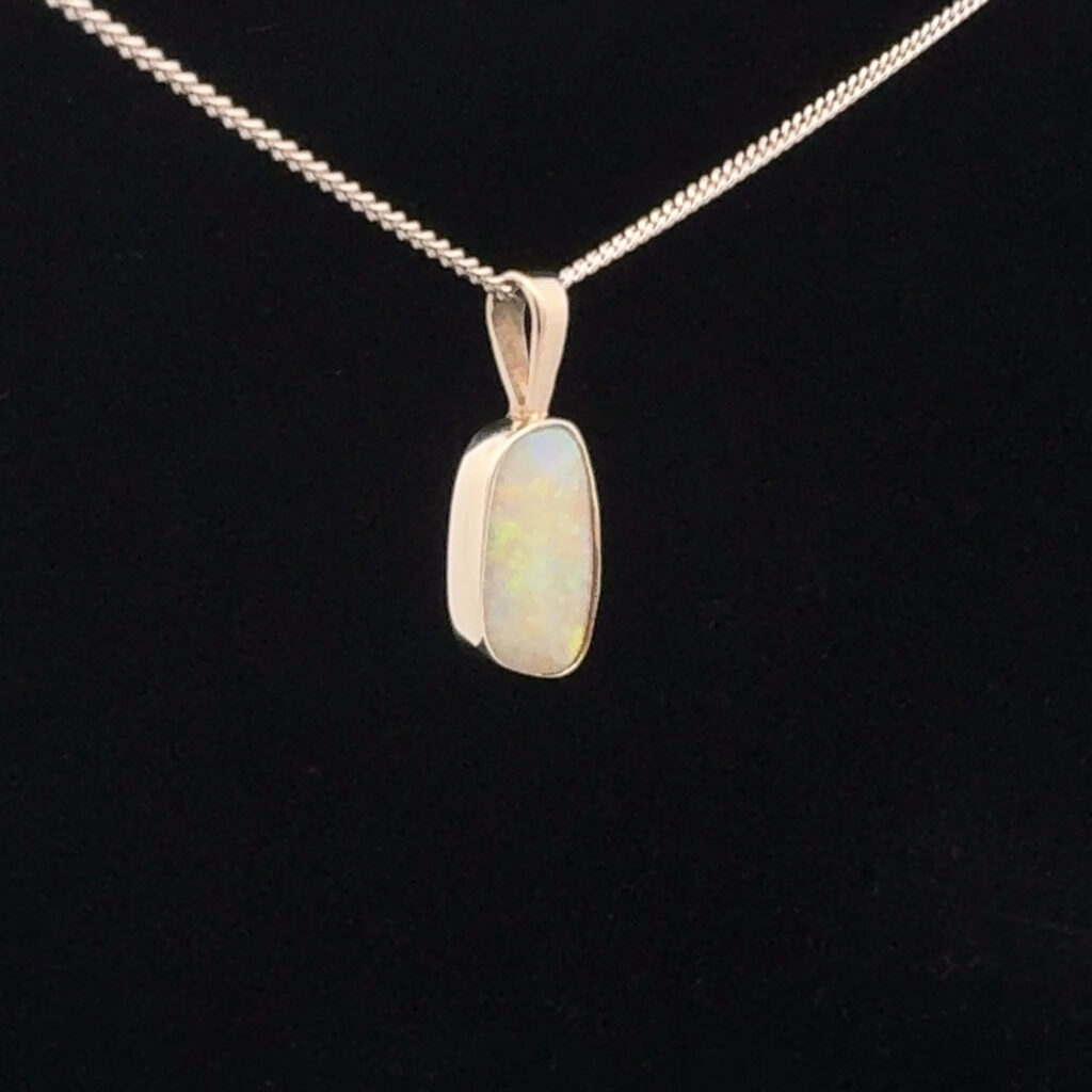 9K White Gold Solid Crystal Opal Pendant 31029