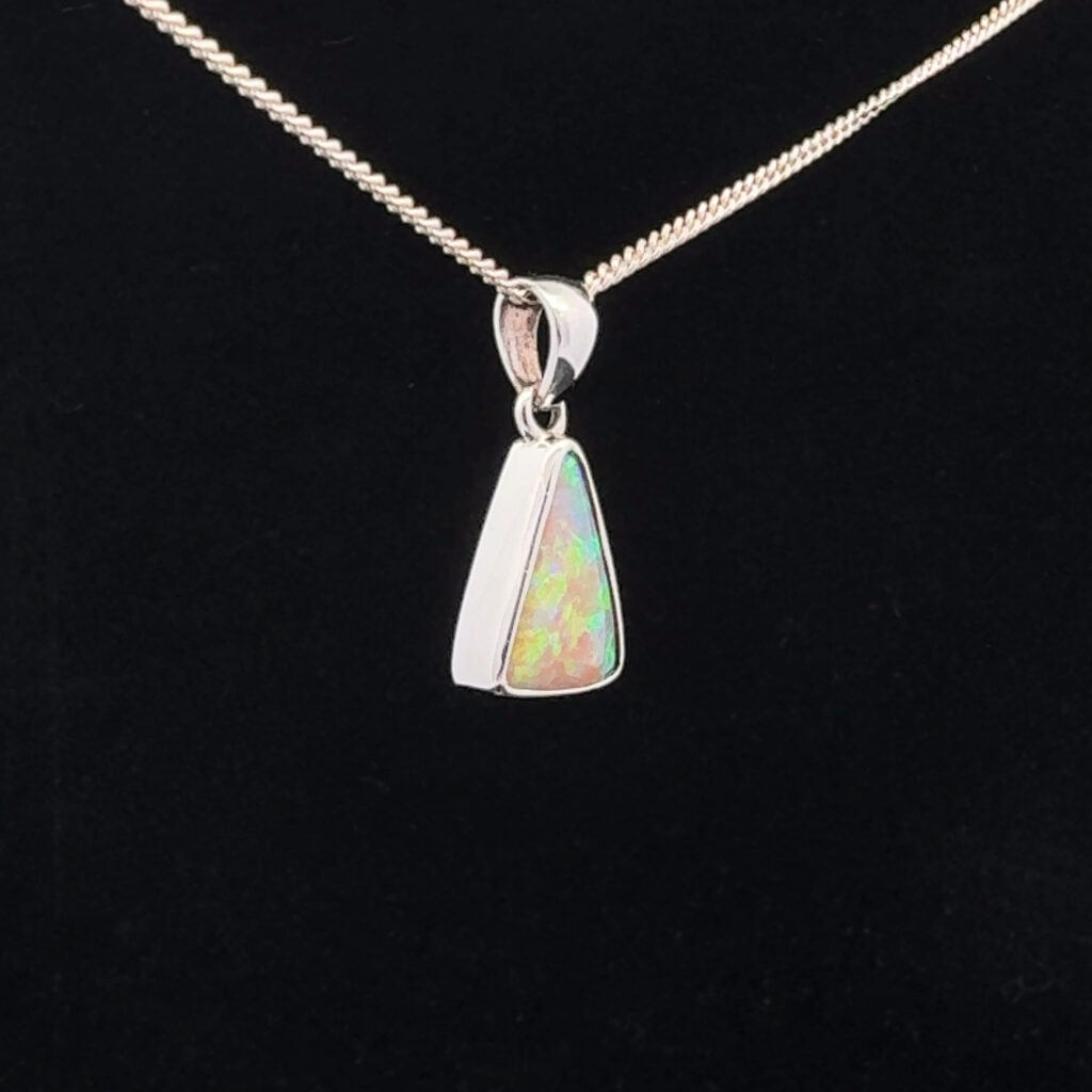 14K White Gold Solid Crystal Opal Pendant 31052