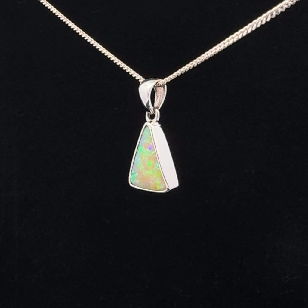 14K White Gold Solid Crystal Opal Pendant 31052