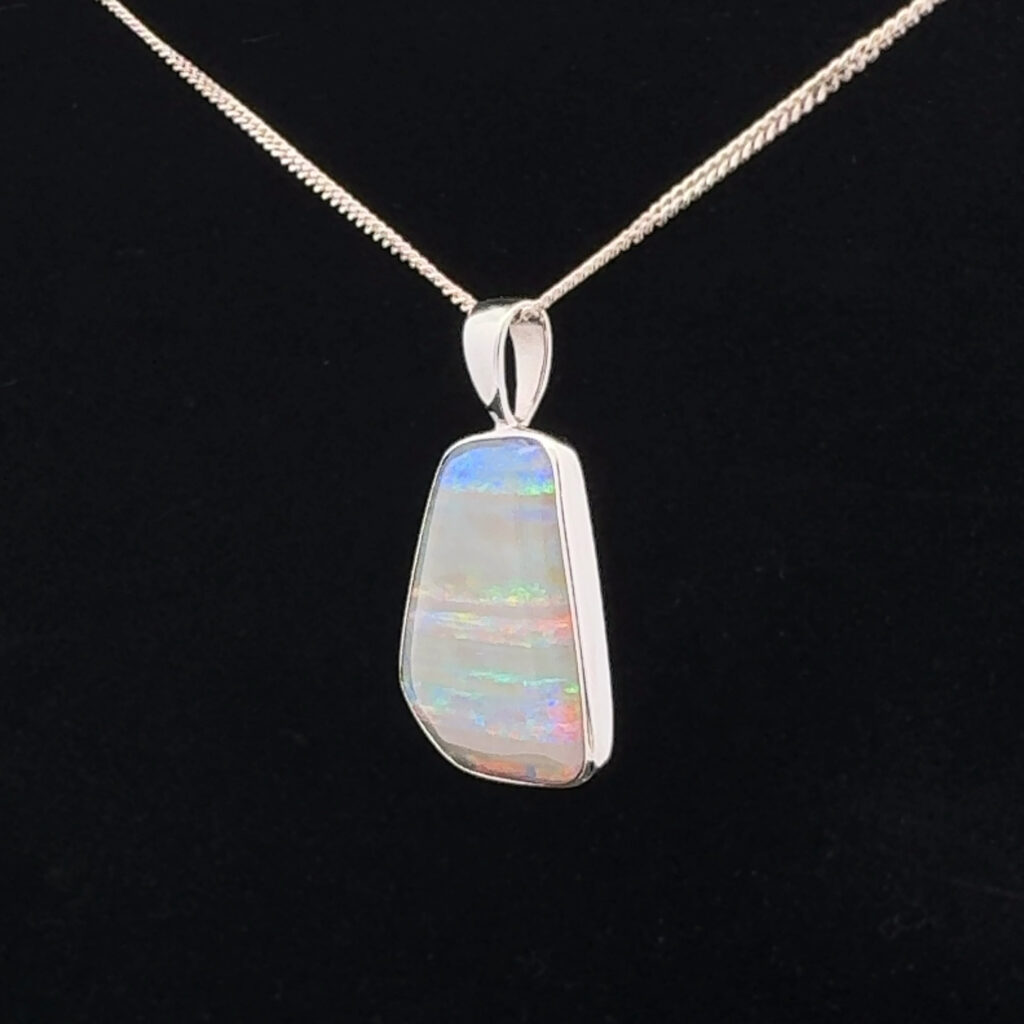 14K White Gold Solid Crystal Opal Pendant 31056