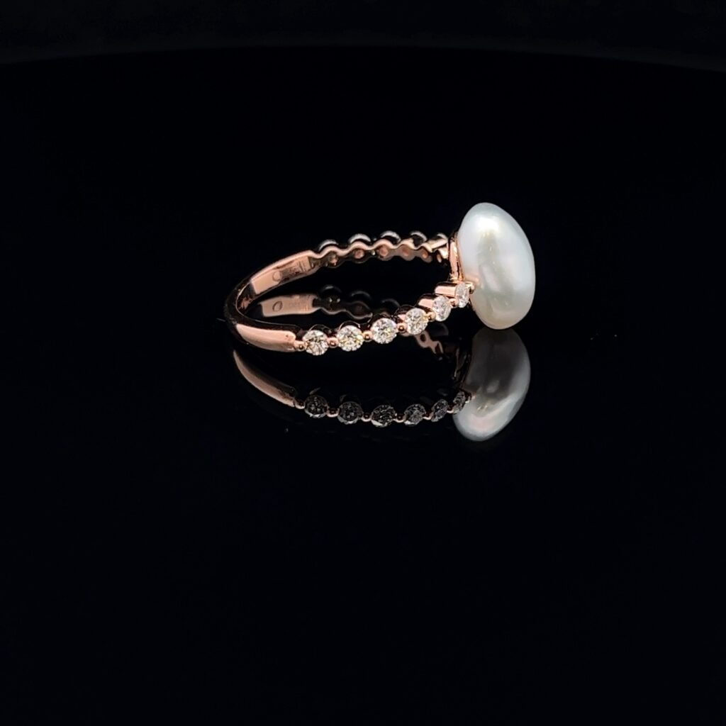 18K Rose Gold Keshi Pearl & Diamond Ring 826920