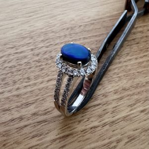 18K White Gold Solid Black Opal & Diamond Ring