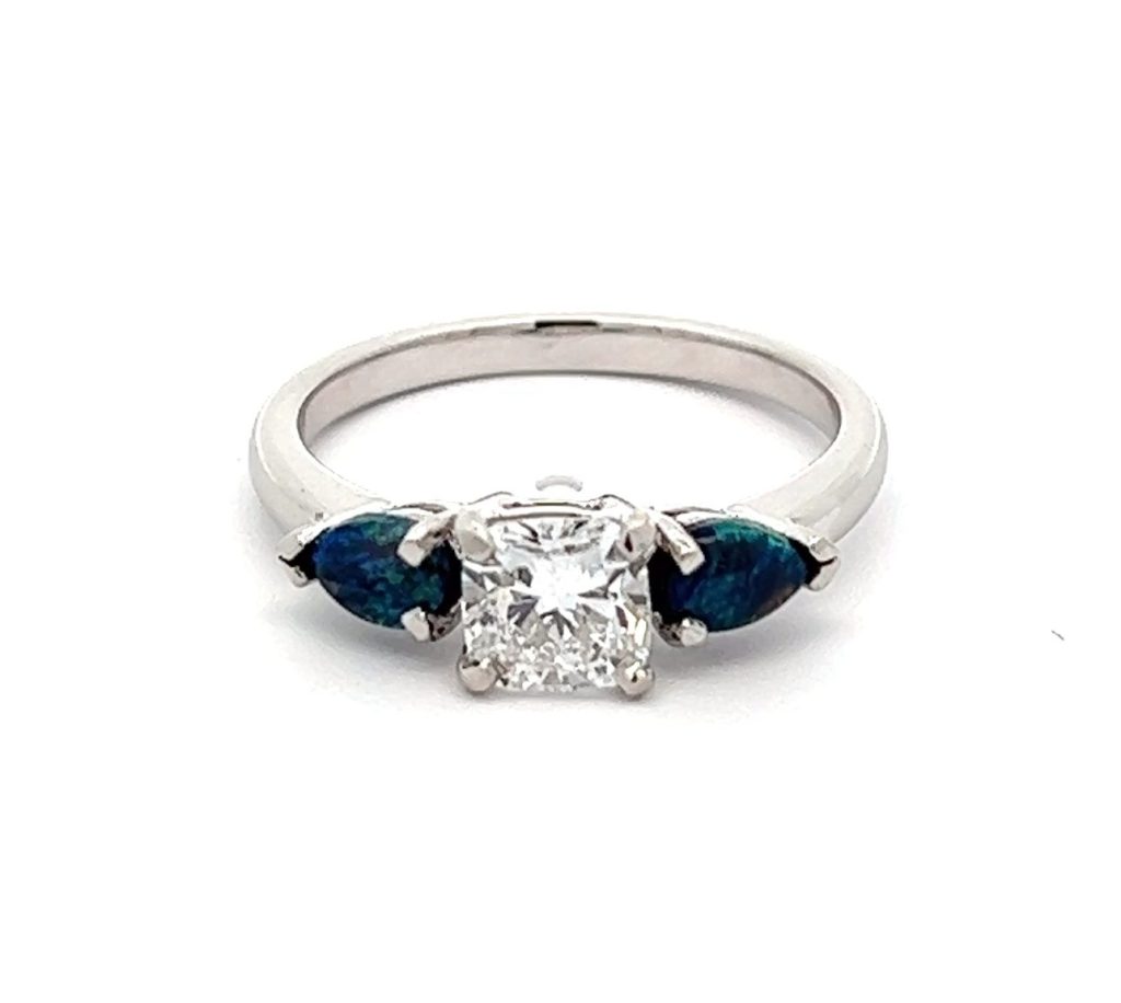 950 Platinum Diamond & Solid Black Opal Engagement Ring 826943