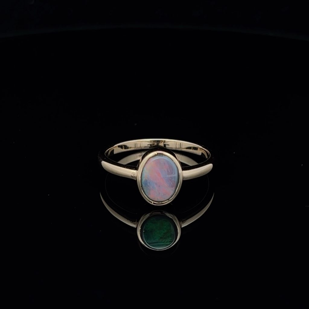 14K Yellow Gold Solid Black Opal Ring 826977