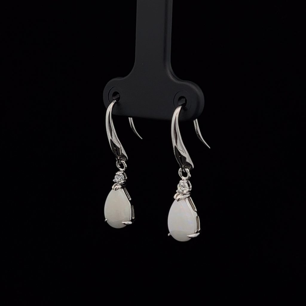 Sterling Silver Solid Light Opal & Cubic Zirconia Drop Earring