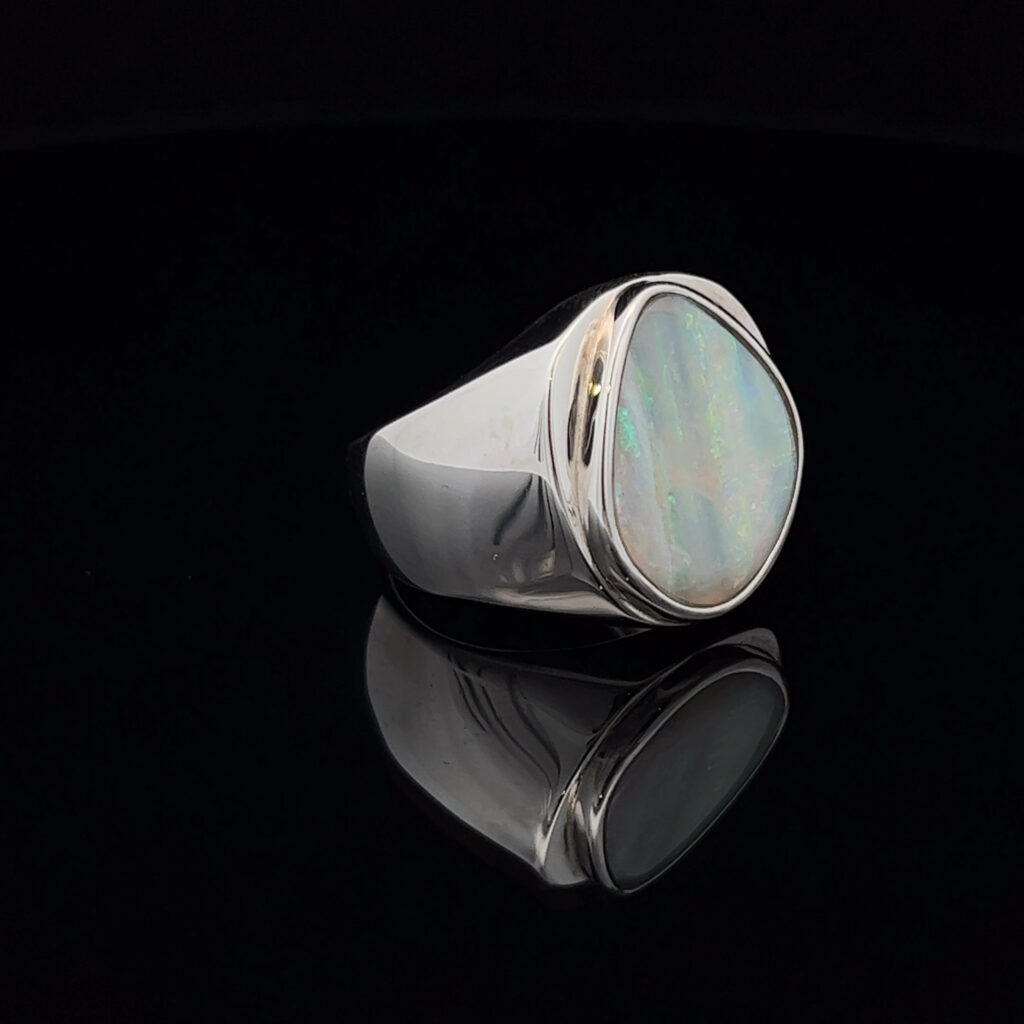 Sterling Silver Solid Light Opal Ring 34279