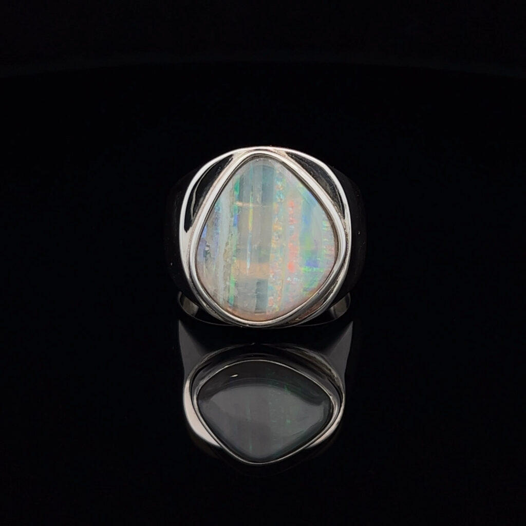 Sterling Silver Solid Light Opal Ring 34279