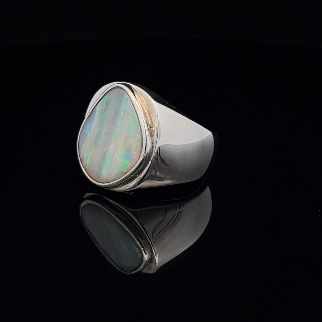 Sterling Silver Solid Light Opal Ring 34279