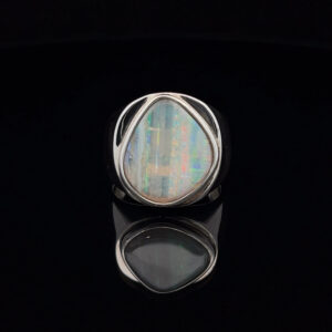 Sterling Silver Solid Light Opal Ring 34279