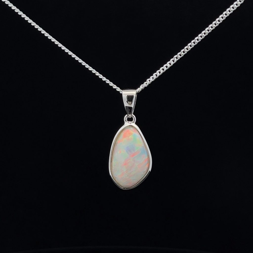Sterling Silver Solid Crystal Opal Pendant