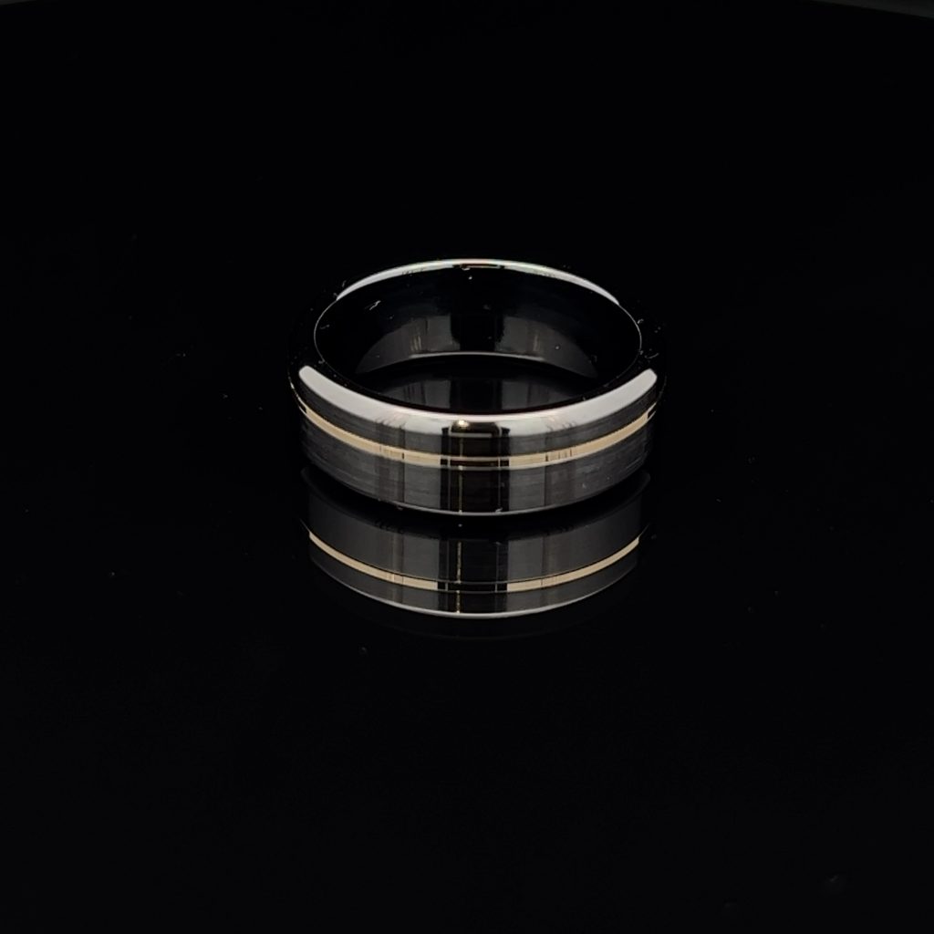 Black Zirconium & 9K Yellow Gold Pin-Stripe Men's Band 826001