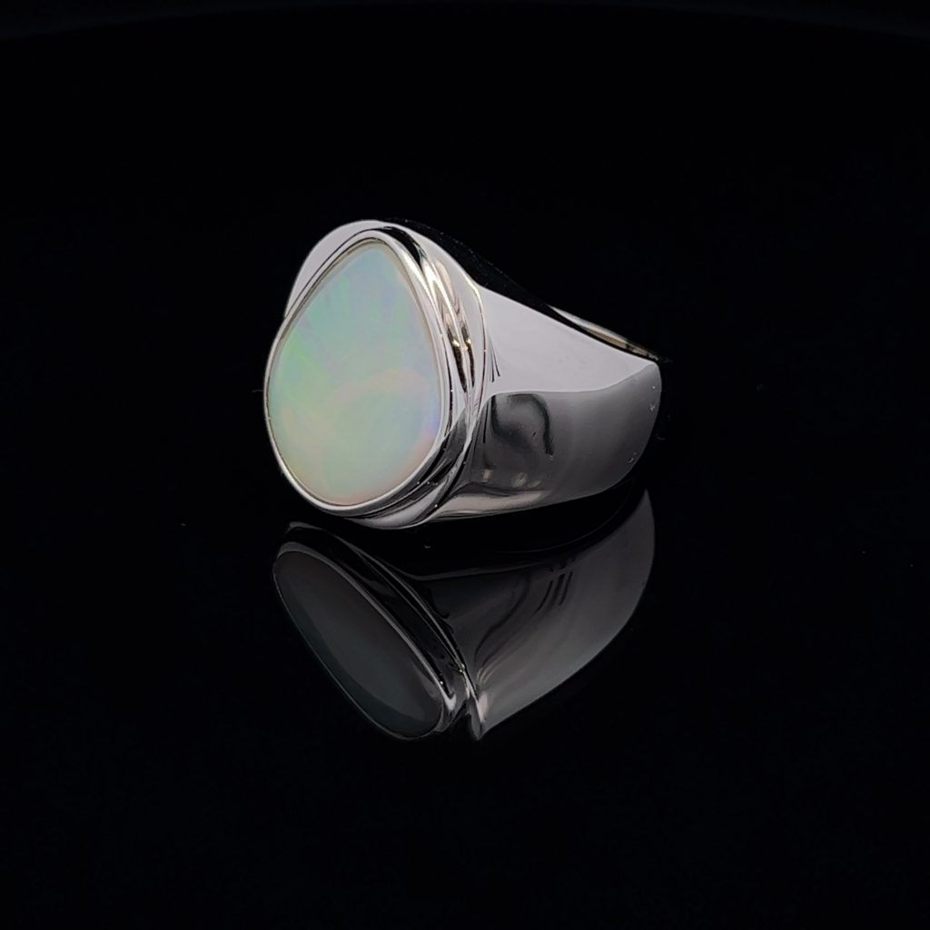 Sterling Silver Solid Light Opal Ring