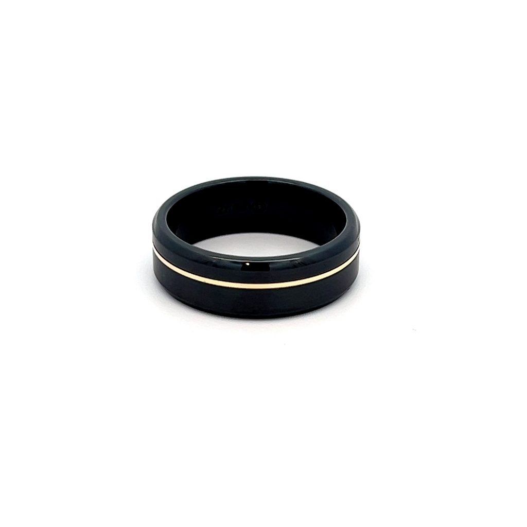 Black Zirconium & 9K Yellow Gold Pin-Stripe Men's Band 826001