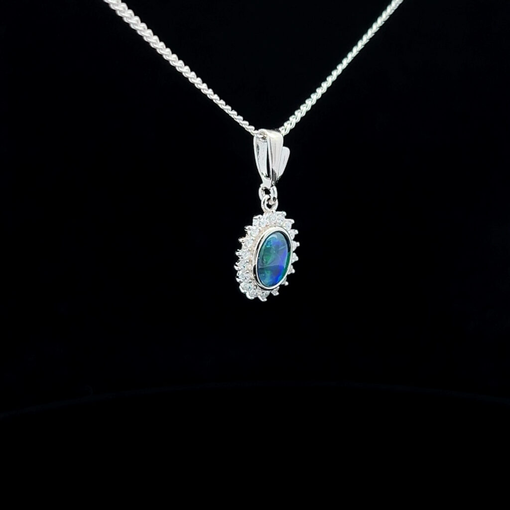 Sterling Silver Triplet Opal & Cubic Zirconia Pendant 35058