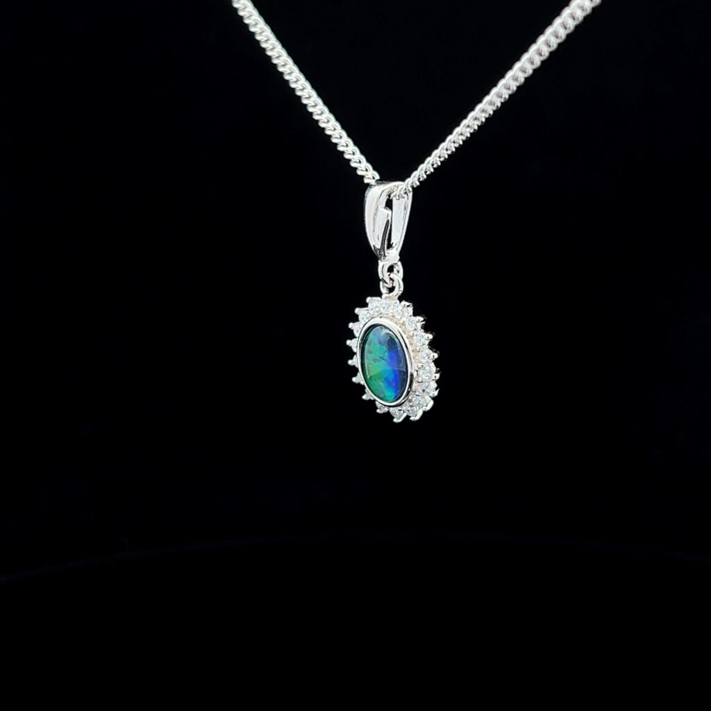 Sterling Silver Triplet Opal & Cubic Zirconia Pendant 35058