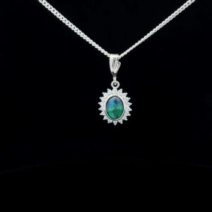 Sterling Silver Triplet Opal & Cubic Zirconia Pendant 35058