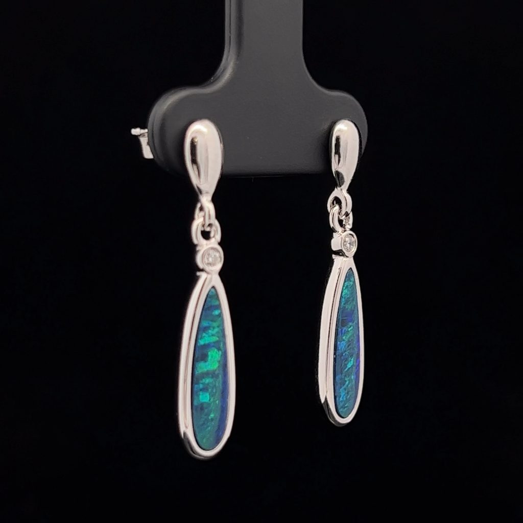 Sterling Silver Doublet Opal Drop Earrings 34520