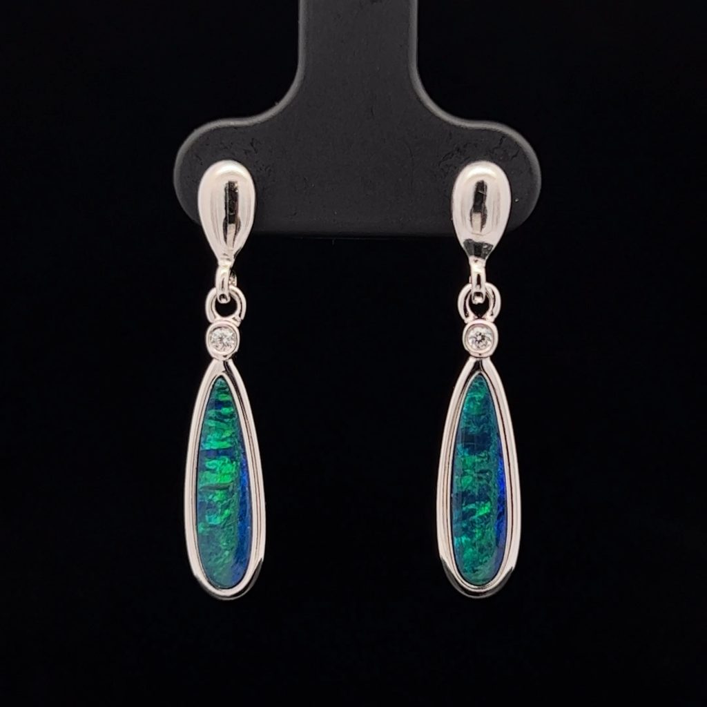 Sterling Silver Doublet Opal Drop Earrings 34520