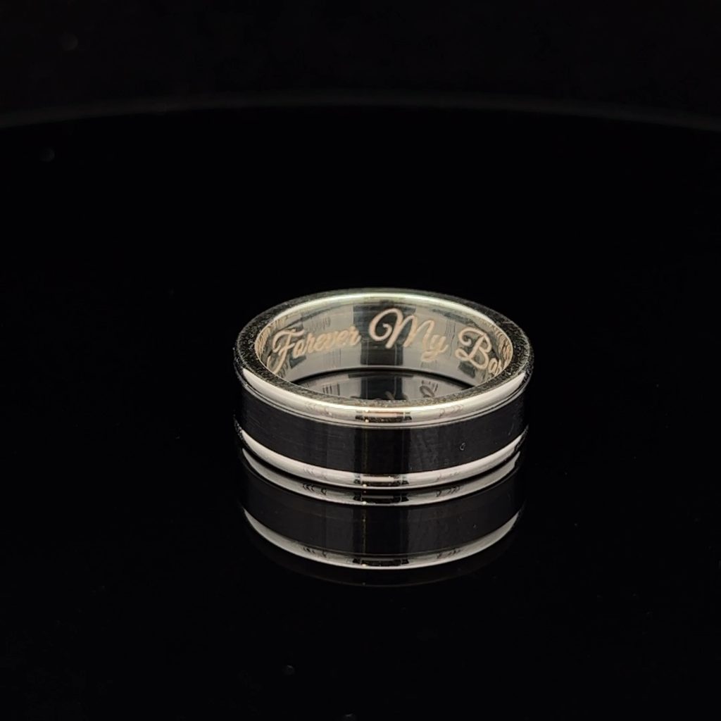 Sterling Silver & Black Zirconium Wedding Band 826022