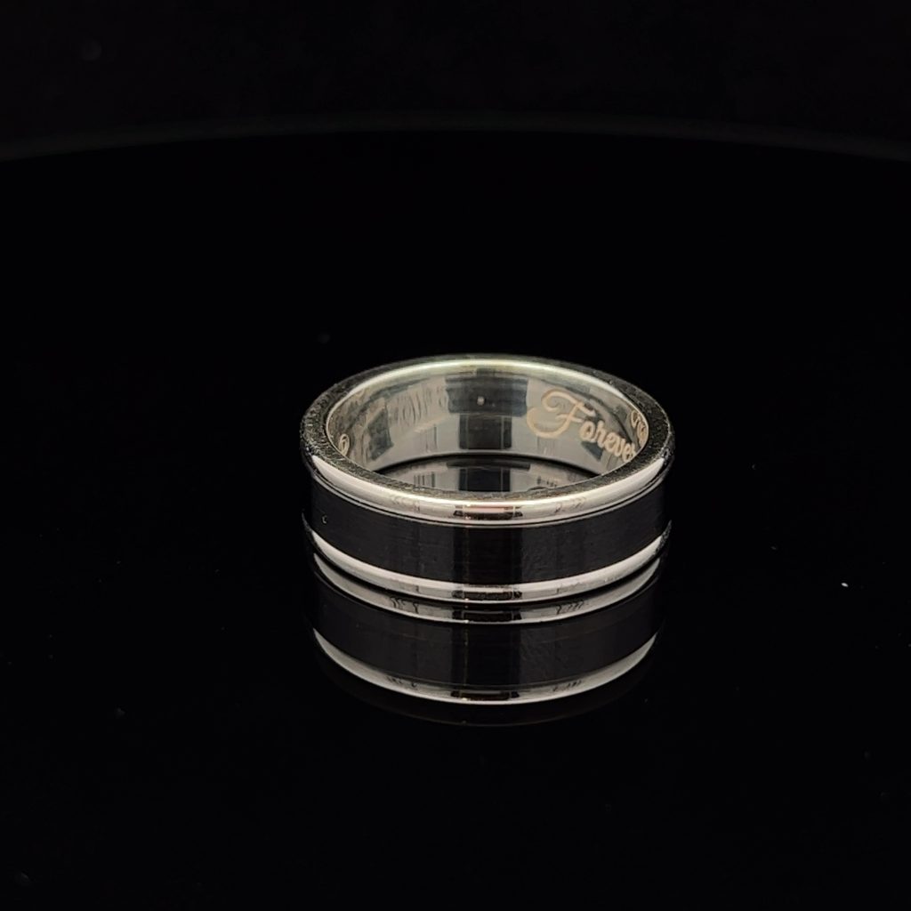 Sterling Silver & Black Zirconium Wedding Band 826022