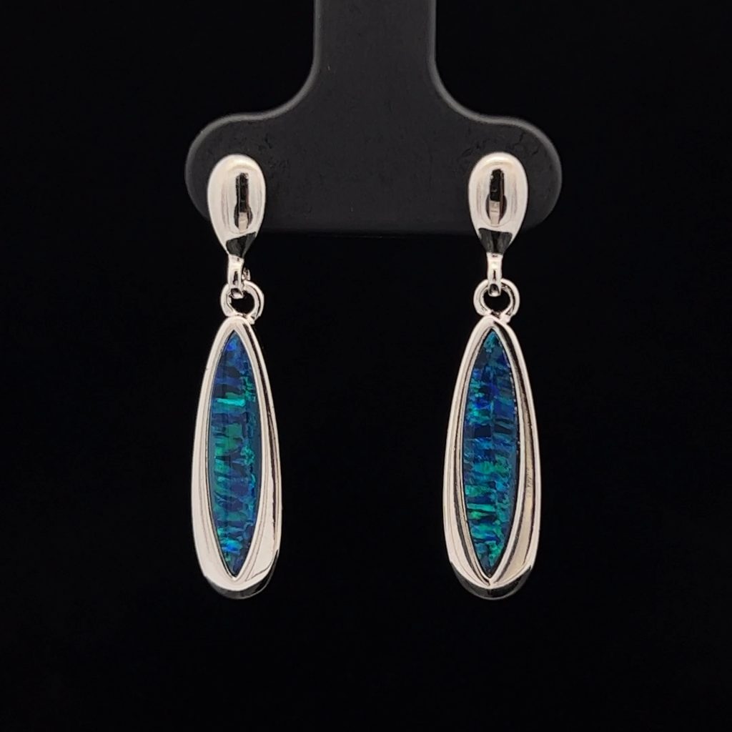 Sterling Silver Doublet Opal Drop Earrings 34536