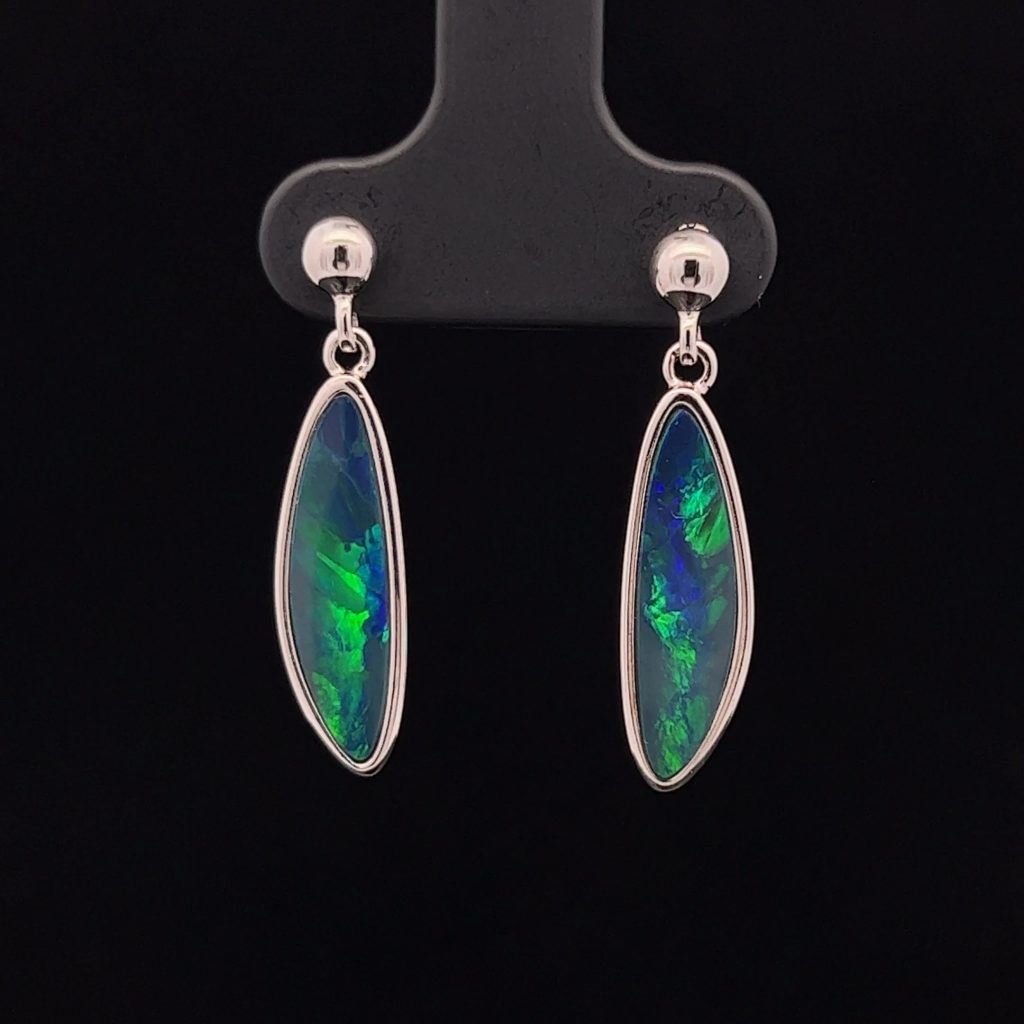 Sterling Silver Doublet Opal Drop Earrings 34490