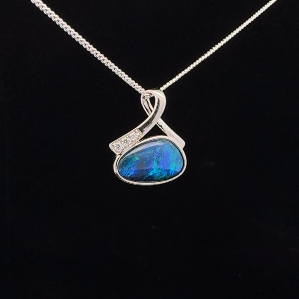 Sterling Silver Triplet Opal & Cubic Zirconia Pendant 39794