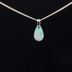 Sterling Silver Solid Crystal Opal Pendant 40224