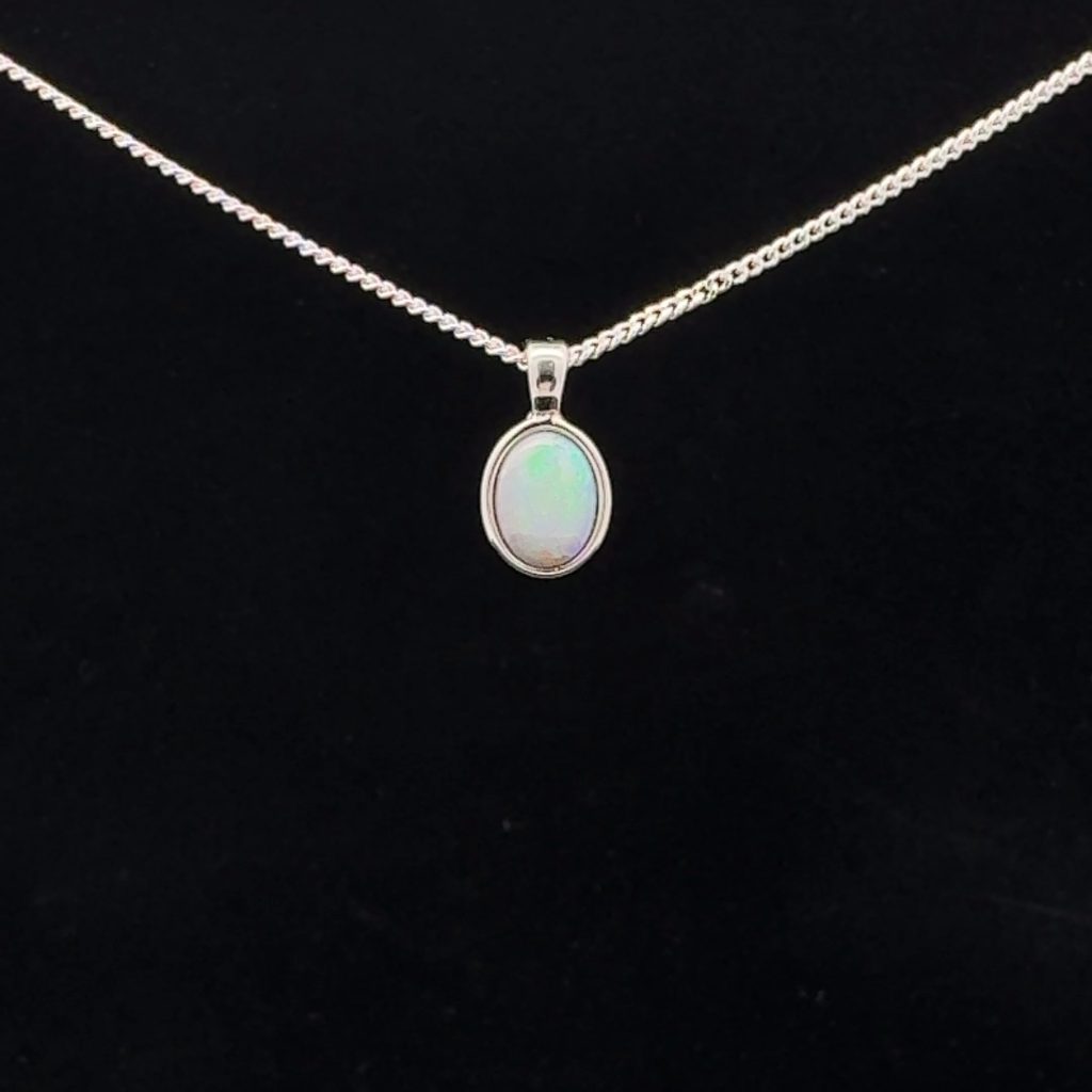 Sterling Silver Solid Light Opal Pendant 40227