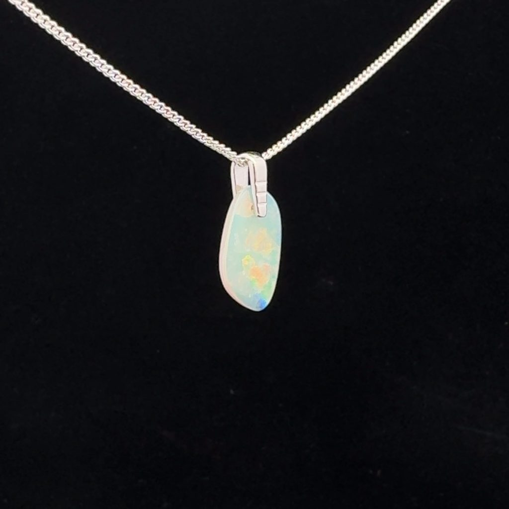 Sterling Silver Solid Crystal Opal Pendant 40231