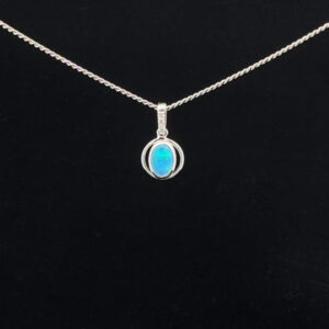 18K White Gold Solid Crystal Opal & Diamond Pendant 40267