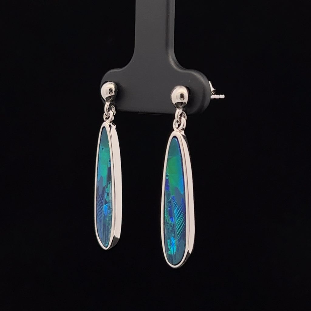 Sterling Silver Doublet Opal Drop Earrings