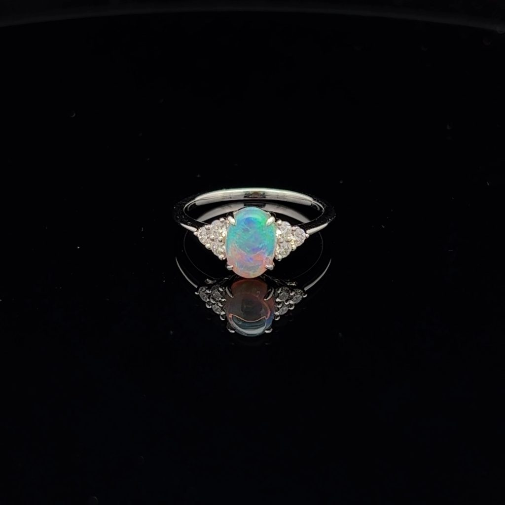 18K White Gold Solid Crystal Opal & Diamond Engagement Ring 39243