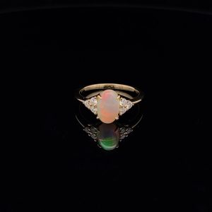 18K White Gold Solid Crystal Opal & Diamond Engagement Ring 39243