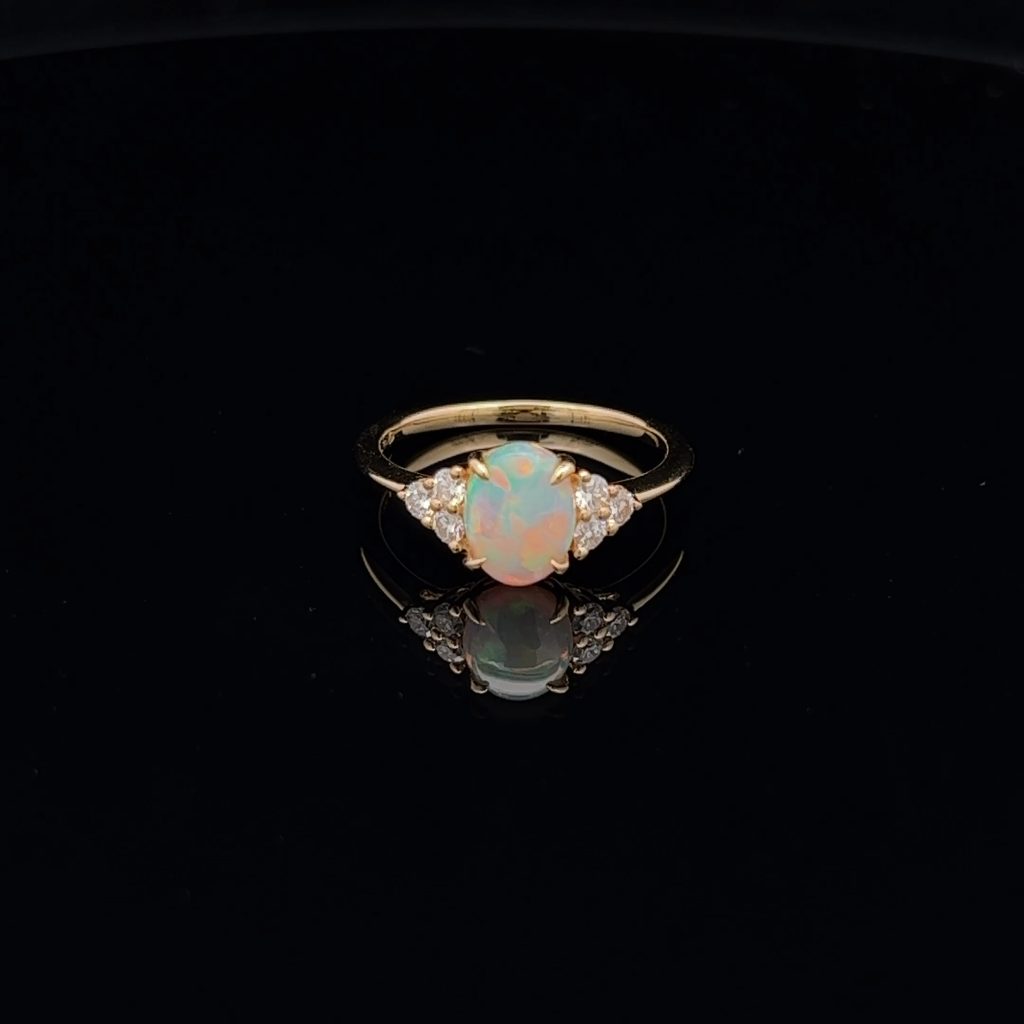 18K White Gold Solid Crystal Opal & Diamond Engagement Ring 39243