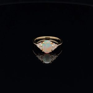 18K White Gold Solid Crystal Opal & Diamond Engagement Ring 39243