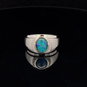 Sterling Silver Triplet Opal & Cubic Zirconia Signet Ring
