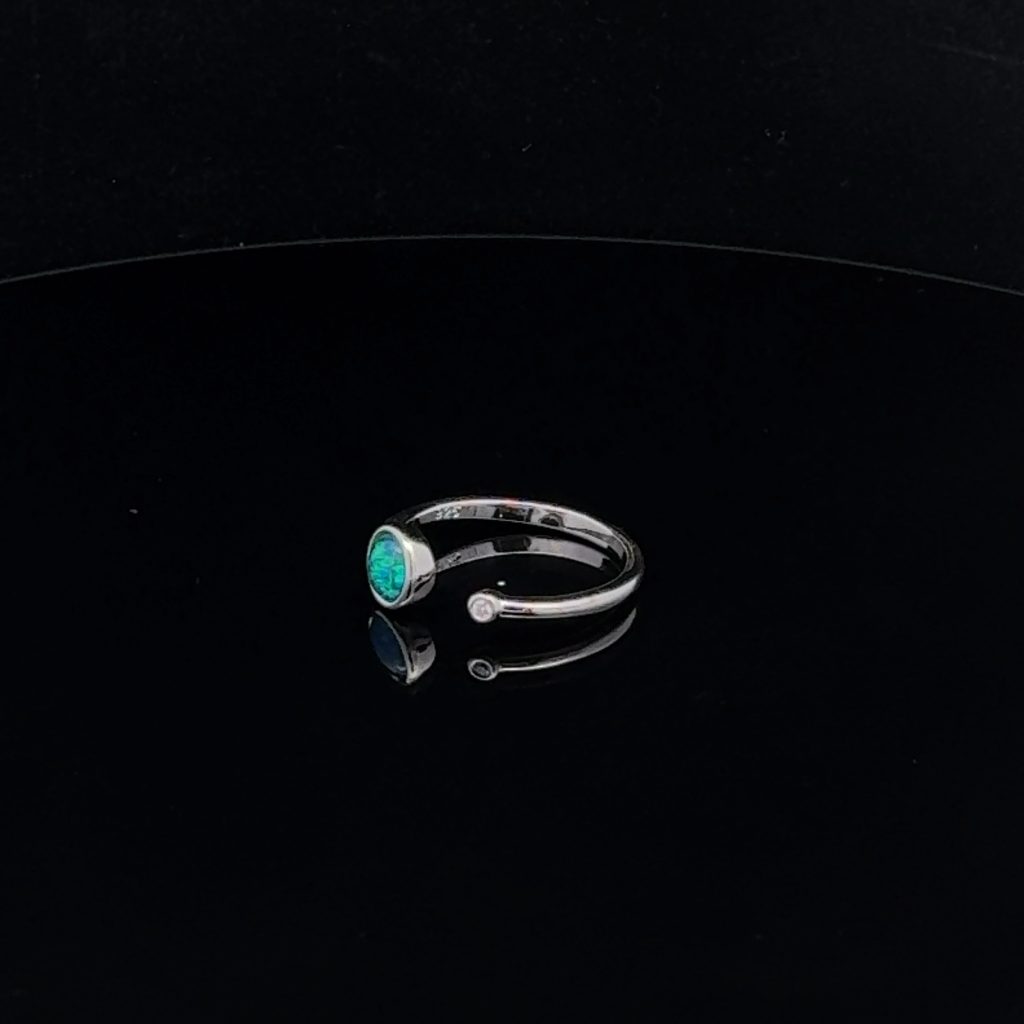 Sterling Silver Triplet Opal & Cubic Zirconia Ring