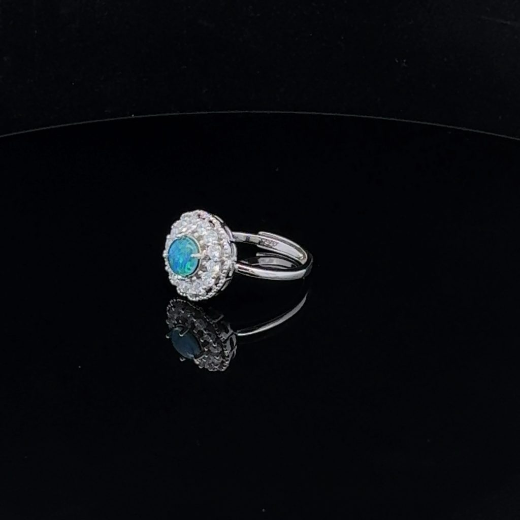 Sterling Silver Triplet Opal & Cubic Zirconia adjustable Spinning Ring