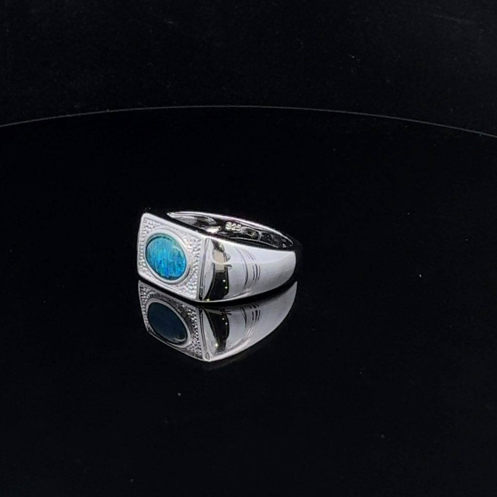 Sterling Silver Triplet Opal Signet Ring