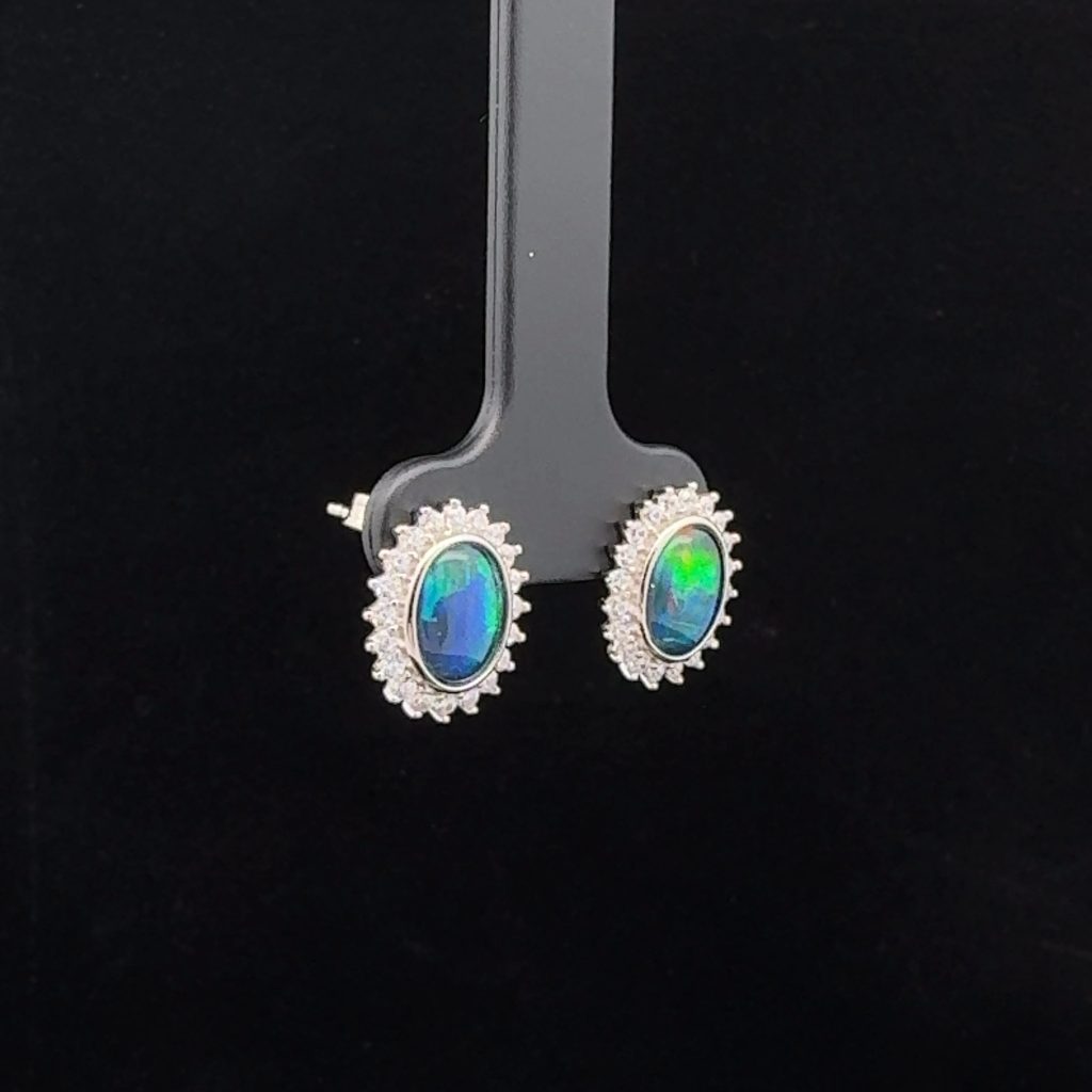 Sterling Silver Triplet Opal & Cubic Zirconia Stud Earrings