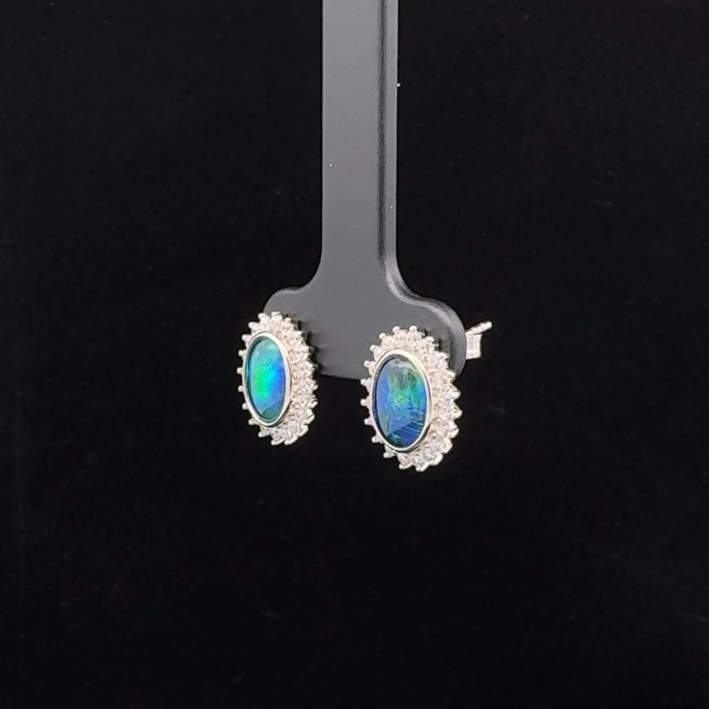 Sterling Silver Triplet Opal & Cubic Zirconia Stud Earrings