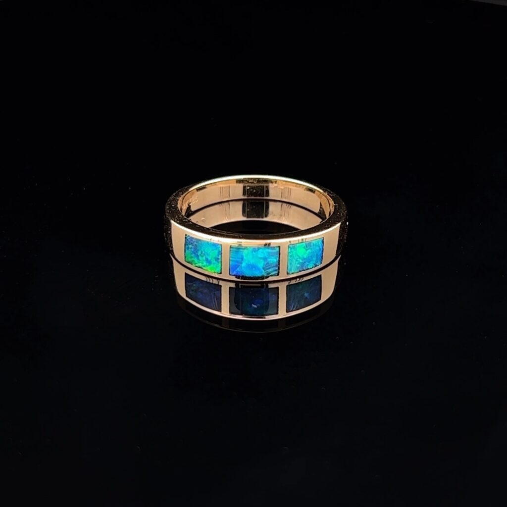 18K Yellow Gold Solid Crystal Opal & Diamond Ring 826275