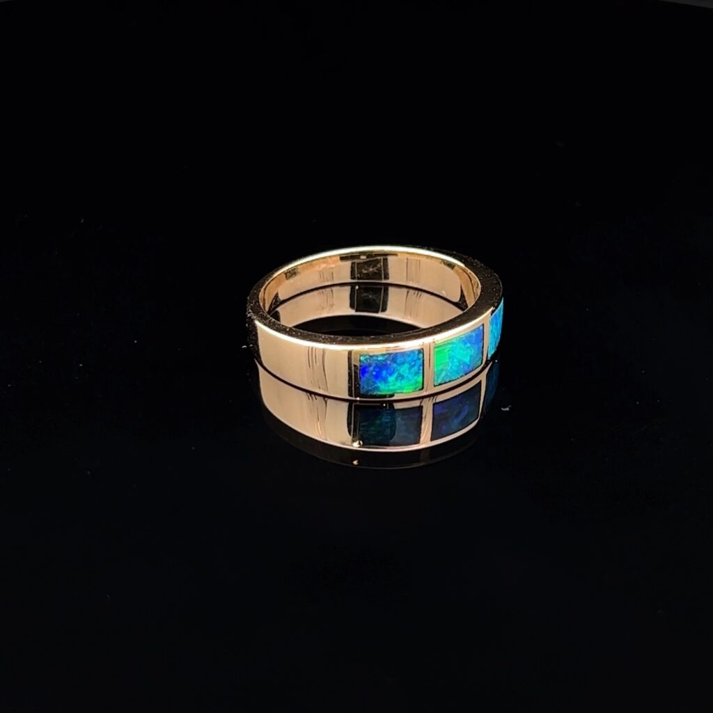 18K Yellow Gold Solid Crystal Opal & Diamond Ring 826275