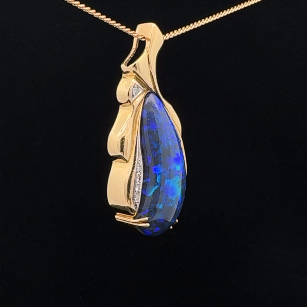 18K Yellow Gold Solid Boulder Opal Pendant